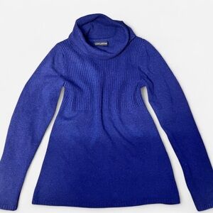 Y2K Royal Blue Babydoll TurtleNeck Sweater 100% cashmere XS Boho Preppy 90s